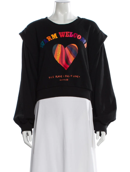Farm Rio Black "Warm Welcome" Graphic Print Crew Neck Sweatshirt
