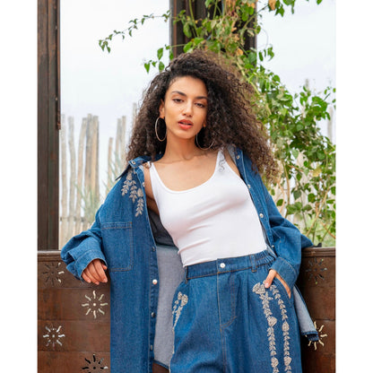 Gold & Silver Paris Success Embroidered Dark Denim Set