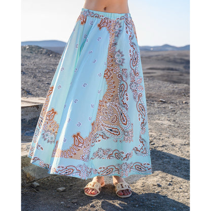 Gold & Silver Paris Success Blue Maxi Skirt