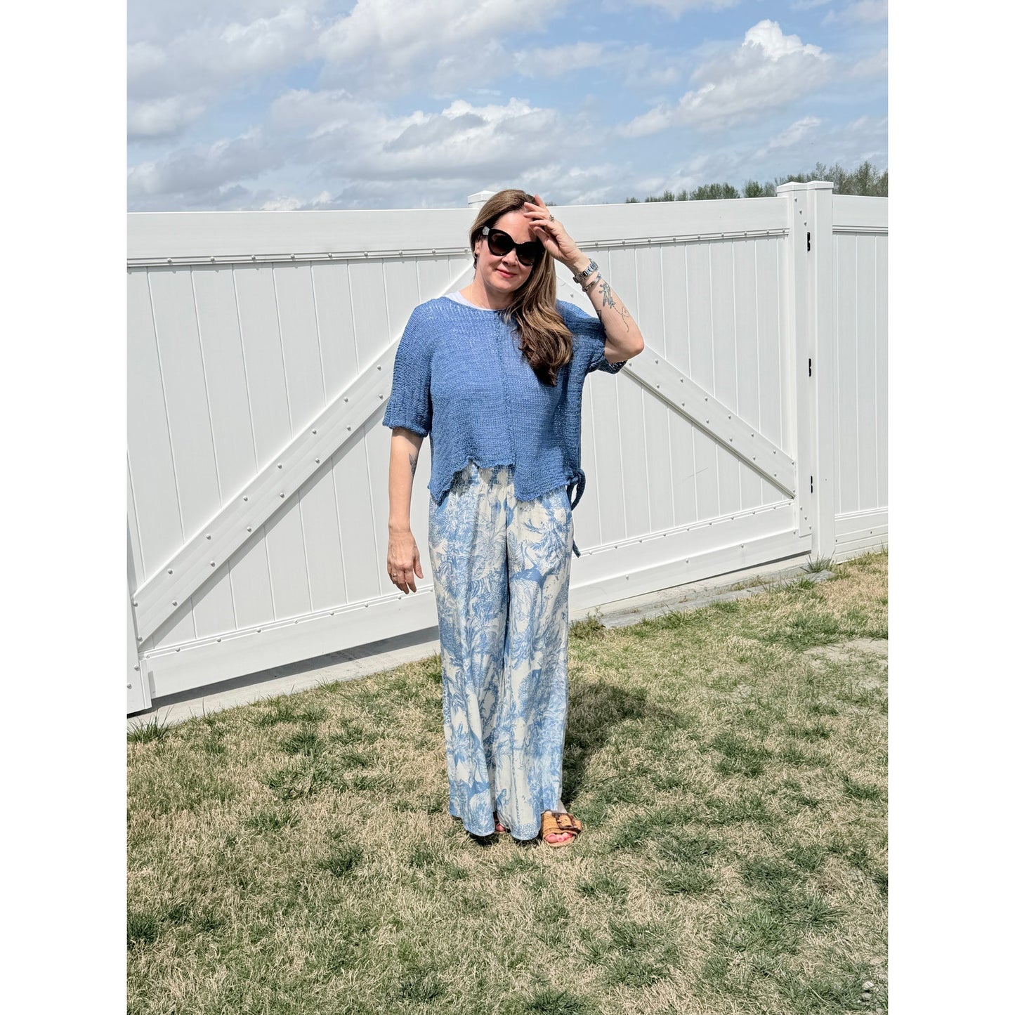 Scandal Italy Blue and Cream Wide Leg Micah Pants