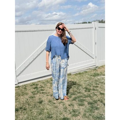 Scandal Italy Blue and Cream Wide Leg Micah Pants