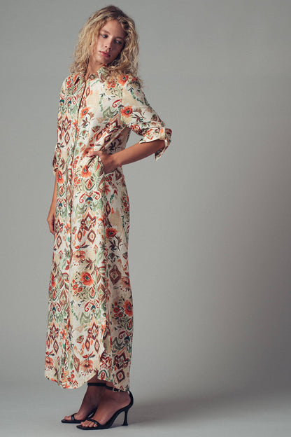 Urban Daizy Boho Floral Button-Down Midi Dress