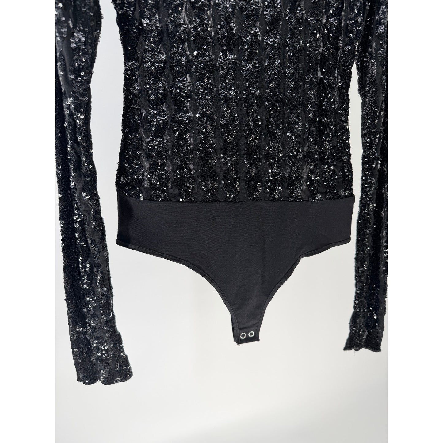 Polo Ralph Lauren Women's Black Sequined Mesh & Jersey Bodysuit
