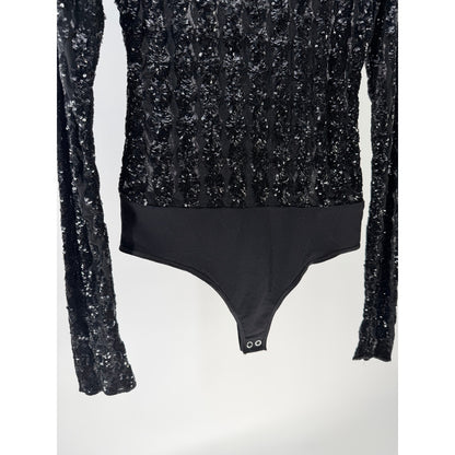 Polo Ralph Lauren Women's Black Sequined Mesh & Jersey Bodysuit