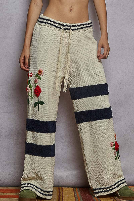 Pol Clothing Striped pattern 3D embroidered detail chenille sweater pants