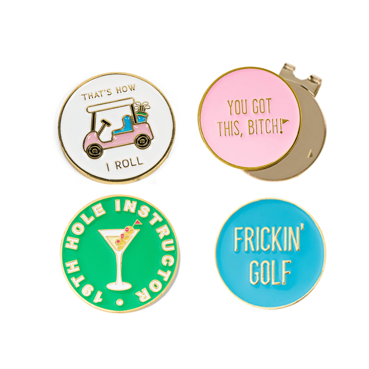 Birdie Girl Golf - Sassy Women's Golf Ball Marker Collection (set of 4) with Hat Clip