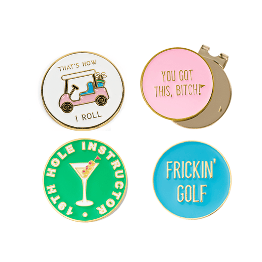 Birdie Girl Golf - Sassy Women's Golf Ball Marker Collection (set of 4) with Hat Clip