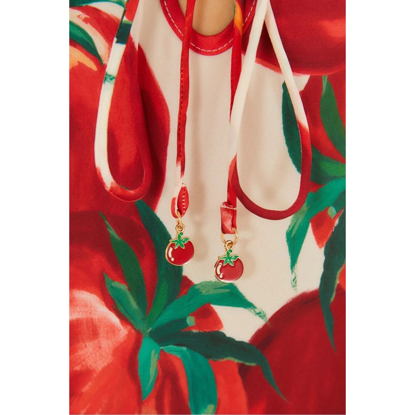 Farm Rio Tomato Printed Pointed Dress