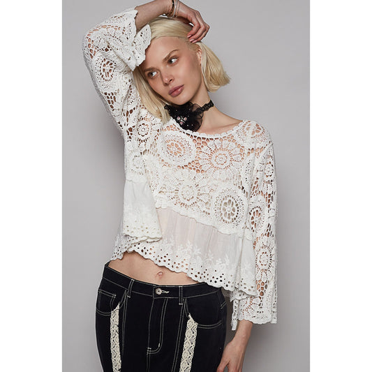 POL Crochet Cropped Flowey Top