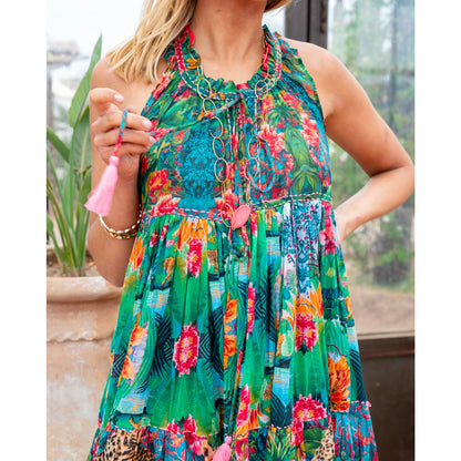 Gold & Silver Flowey Tropical Maxi Dress
