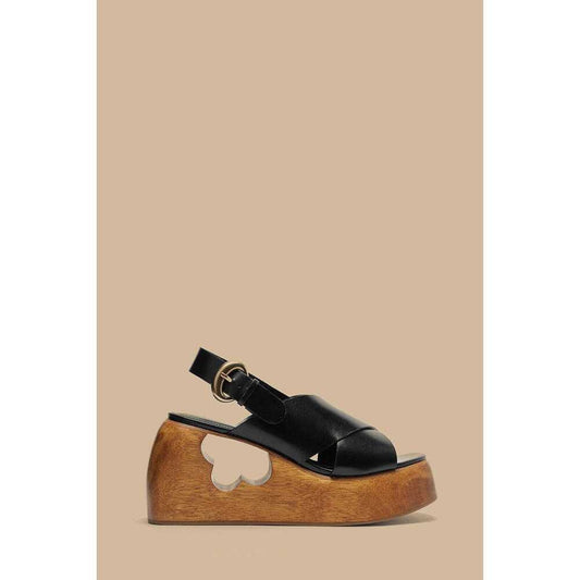FARM Rio Black Cross Flower Wedge Sandal
