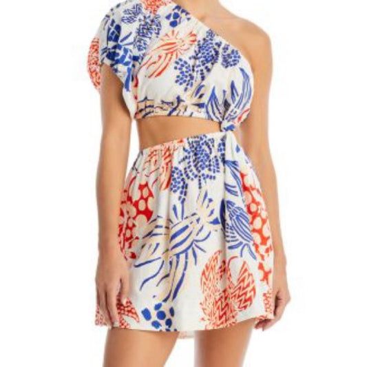 Farm Rio Blue and Orange Asymmetrical One Shoulder Lobster Dress