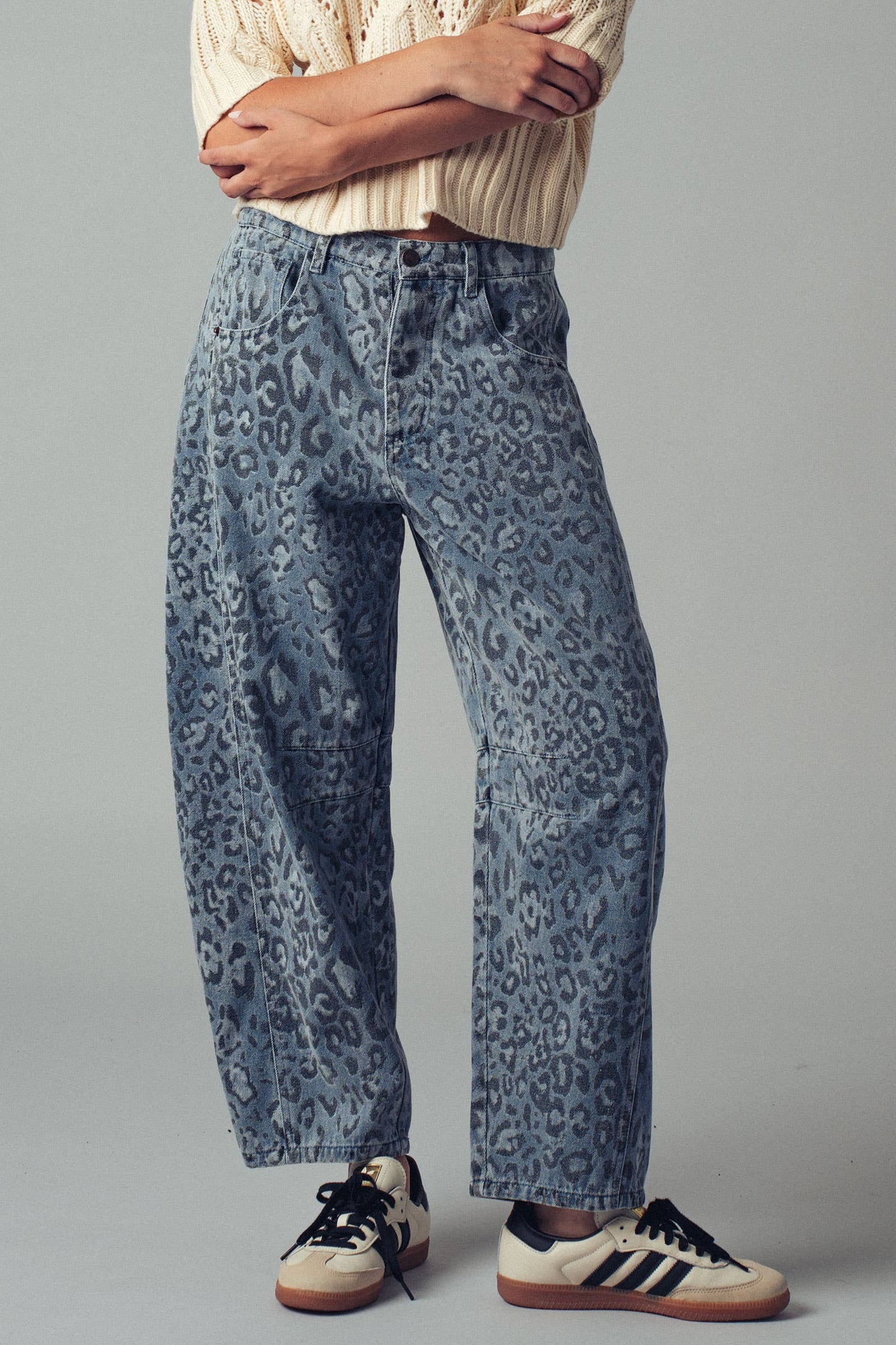 Urban Daizy Leopard Print Relaxed Straight Denim Pants