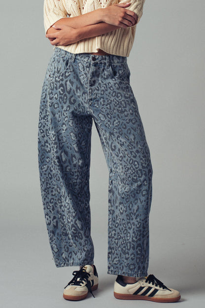 Urban Daizy Leopard Print Relaxed Straight Denim Pants