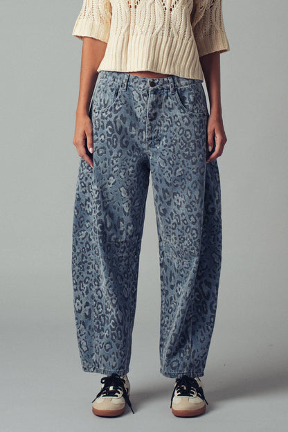 Urban Daizy Leopard Print Relaxed Straight Denim Pants