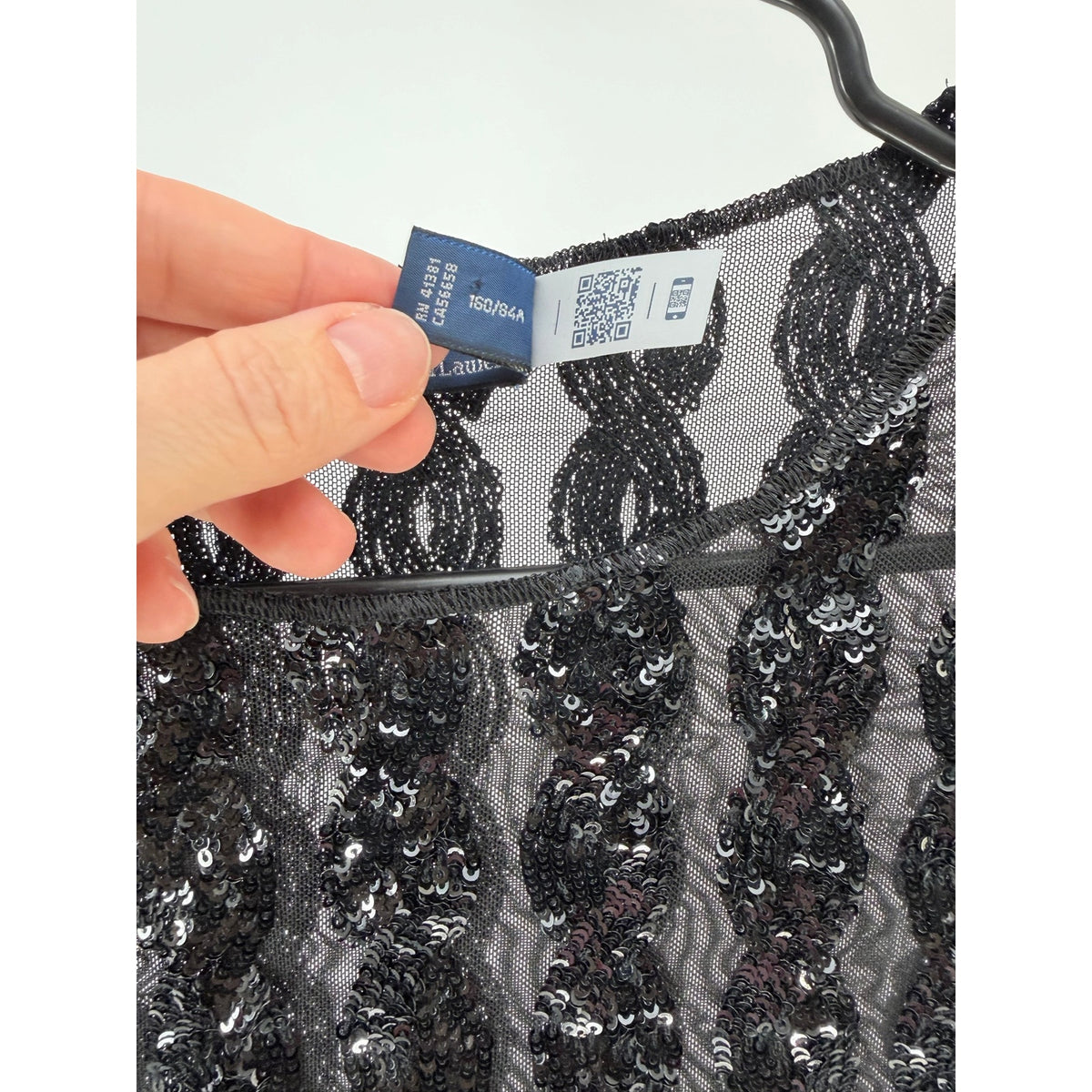 Polo Ralph Lauren Women's Black Sequined Mesh & Jersey Bodysuit