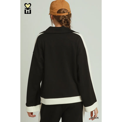 Umgee Black LUXEKNIT Contrast Collar Top