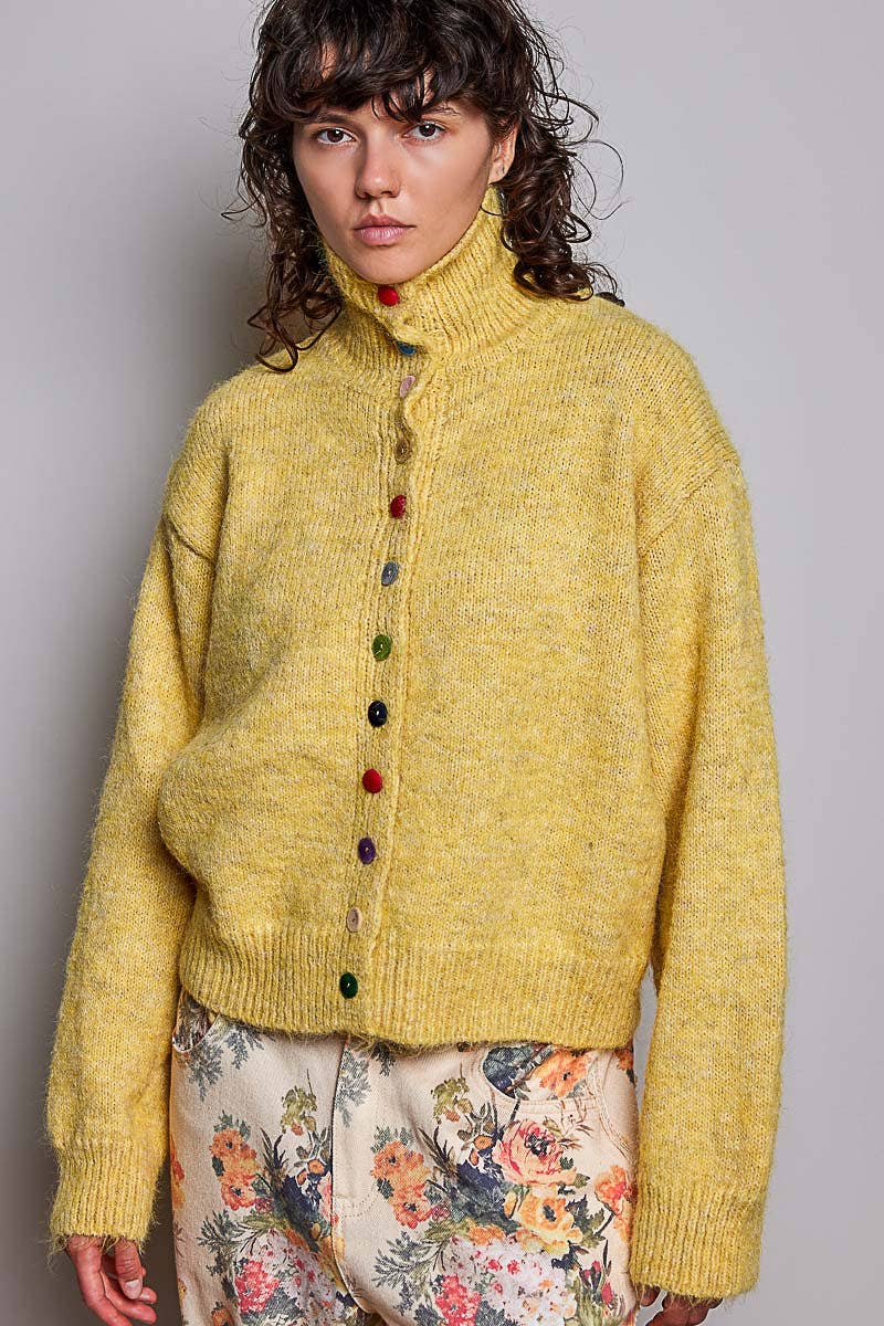 Pol Clothing - Chic Collar Button Knit Cardigan Cozy Oversized Sweater SALE