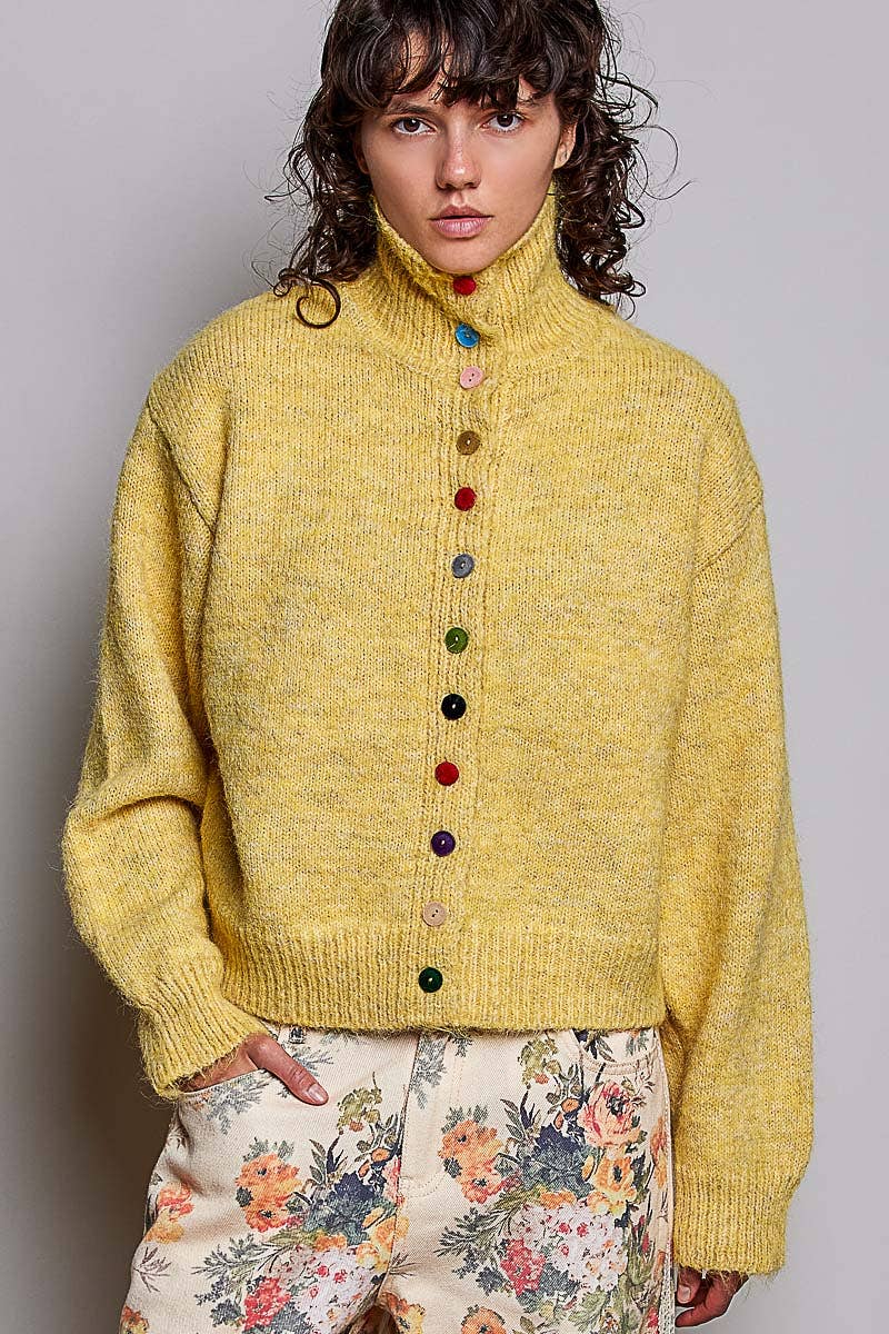 Pol Clothing - Chic Collar Button Knit Cardigan Cozy Oversized Sweater SALE
