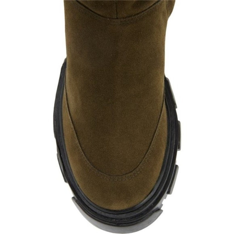 FARM RIO Embroidered Suede Tall Knee High Lug Sole Boot Green Suede