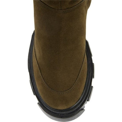 FARM RIO Embroidered Suede Tall Knee High Lug Sole Boot Green Suede