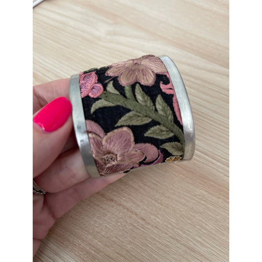 Purple Flower Embroidery Cuff Bracelet