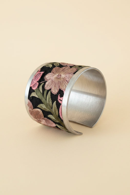 ZAD Purple Flower Embroidery Cuff Bracelet