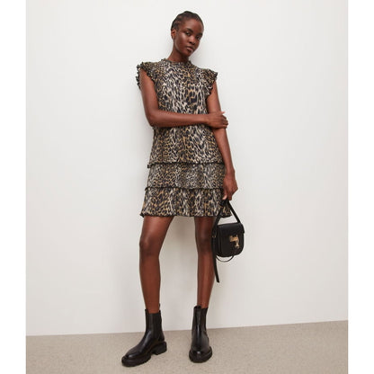 Allsaints Antheia Kiku Leopard-print Pleated Recycled-polyester Mini Dress