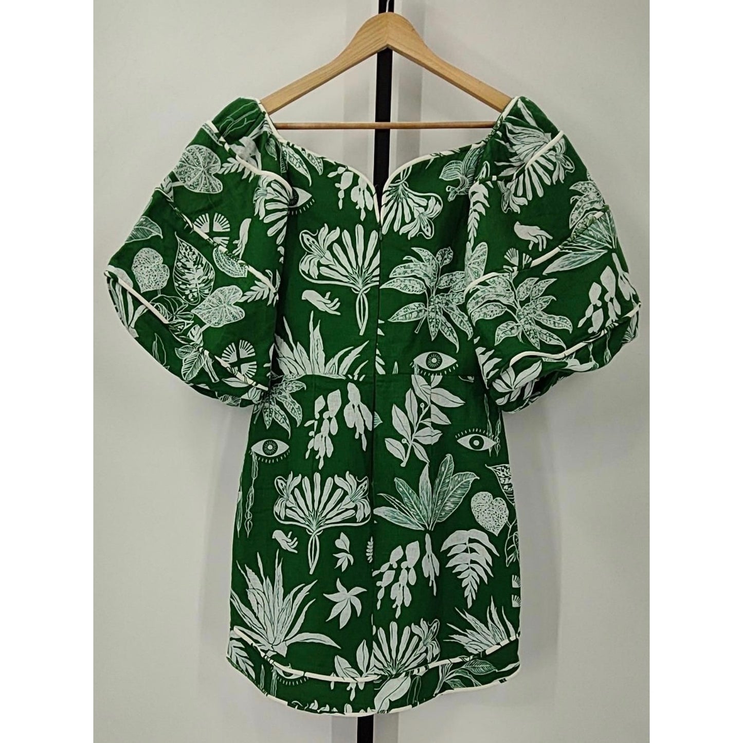 Farm Rio Forest Green & White Soul Linen Mini Dress