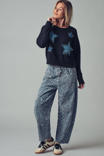 Urban Daizy Leopard Print Relaxed Straight Denim Pants