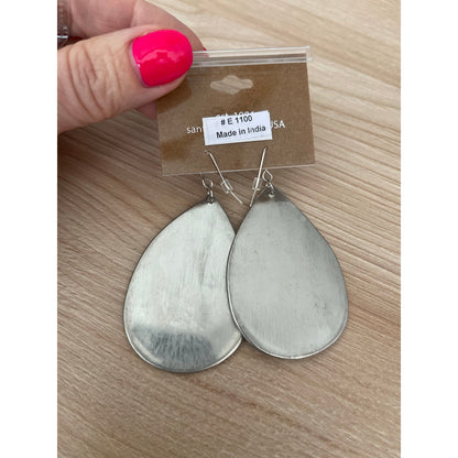 Light Pink Flower Embroidery Silver Teardrop Earrings