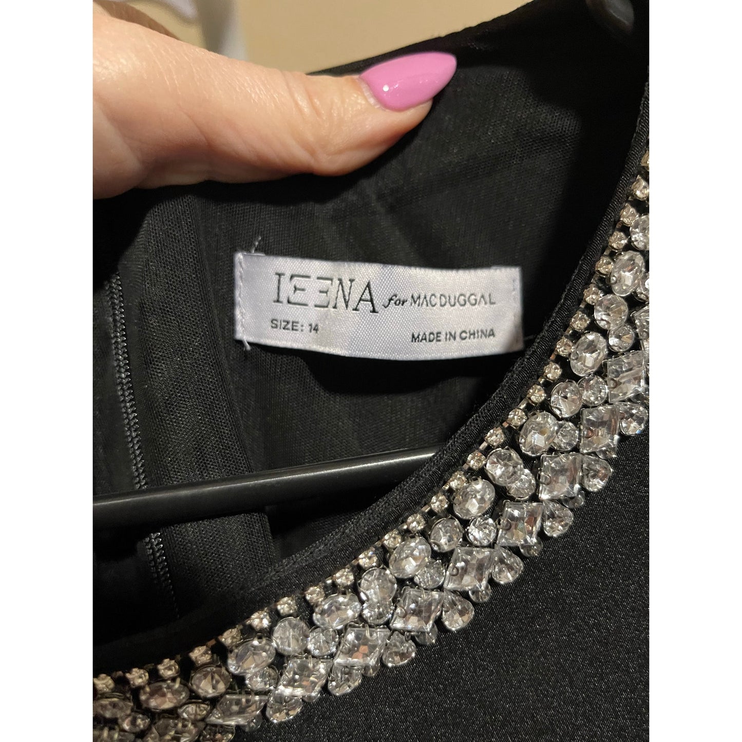 Mac Duggal Black Rhinestone Beaded Collar Column Gown