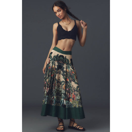 Farm Rio Jungle Print V-Waist Midi Skirt