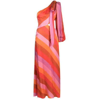 Farm Rio Party Stripes Multicolor One Shoulder Maxi Dress