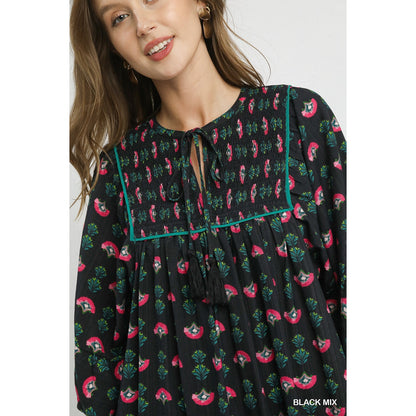 Umgee Floral Boho Mini Dress with Pink Accents