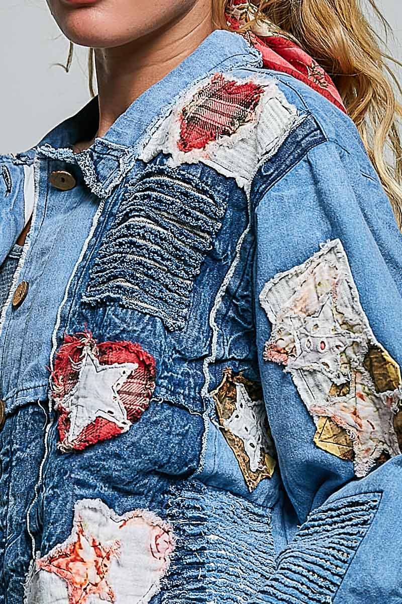 Pol Clothing Artisan Patchwork Denim Handcrafted Appliqué Vintage Jacket