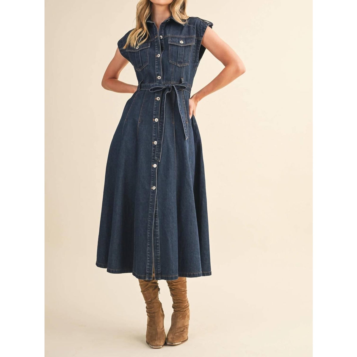 Kelsis Denim Midi Dress In Blue