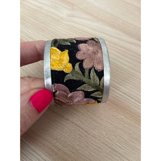 Yellow Flower Embroidery Cuff Bracelet