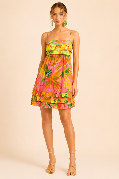Farm Rio Painted Birds Ruffle Mini Dress