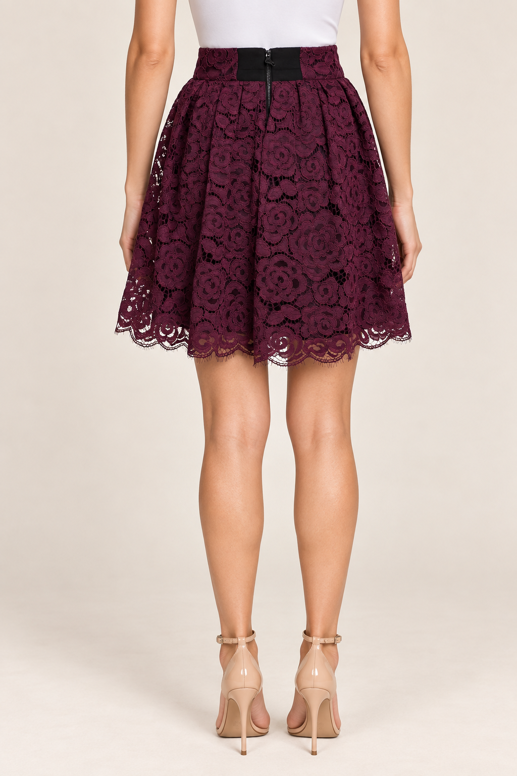 Alice + Olivia Burgundy Lace Pattern Mini Skirt