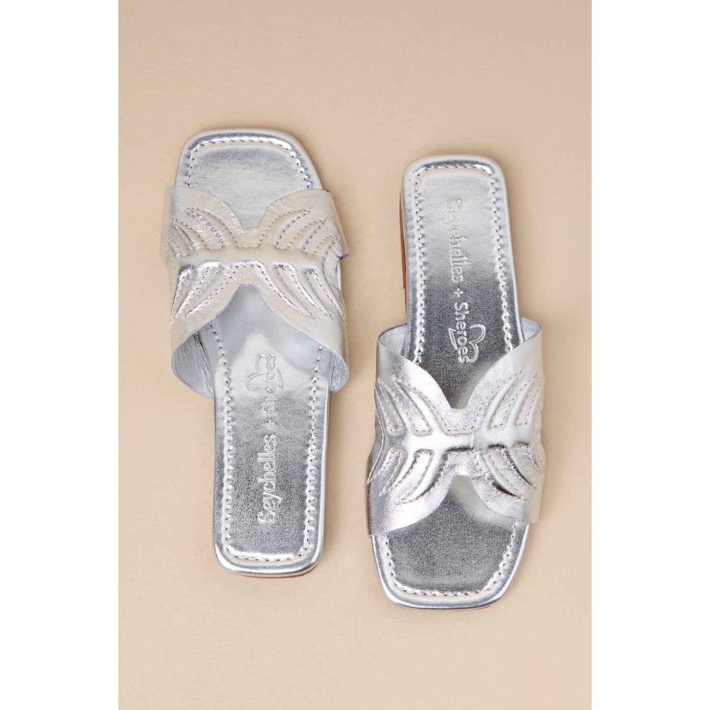 Seychelles Madhu Silver Metallic Leather Flat Slide Sandals