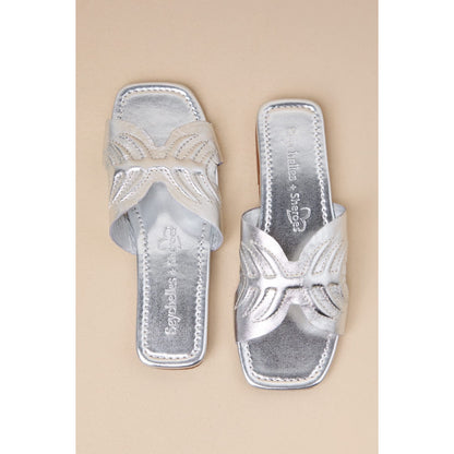 Seychelles Madhu Silver Metallic Leather Flat Slide Sandals