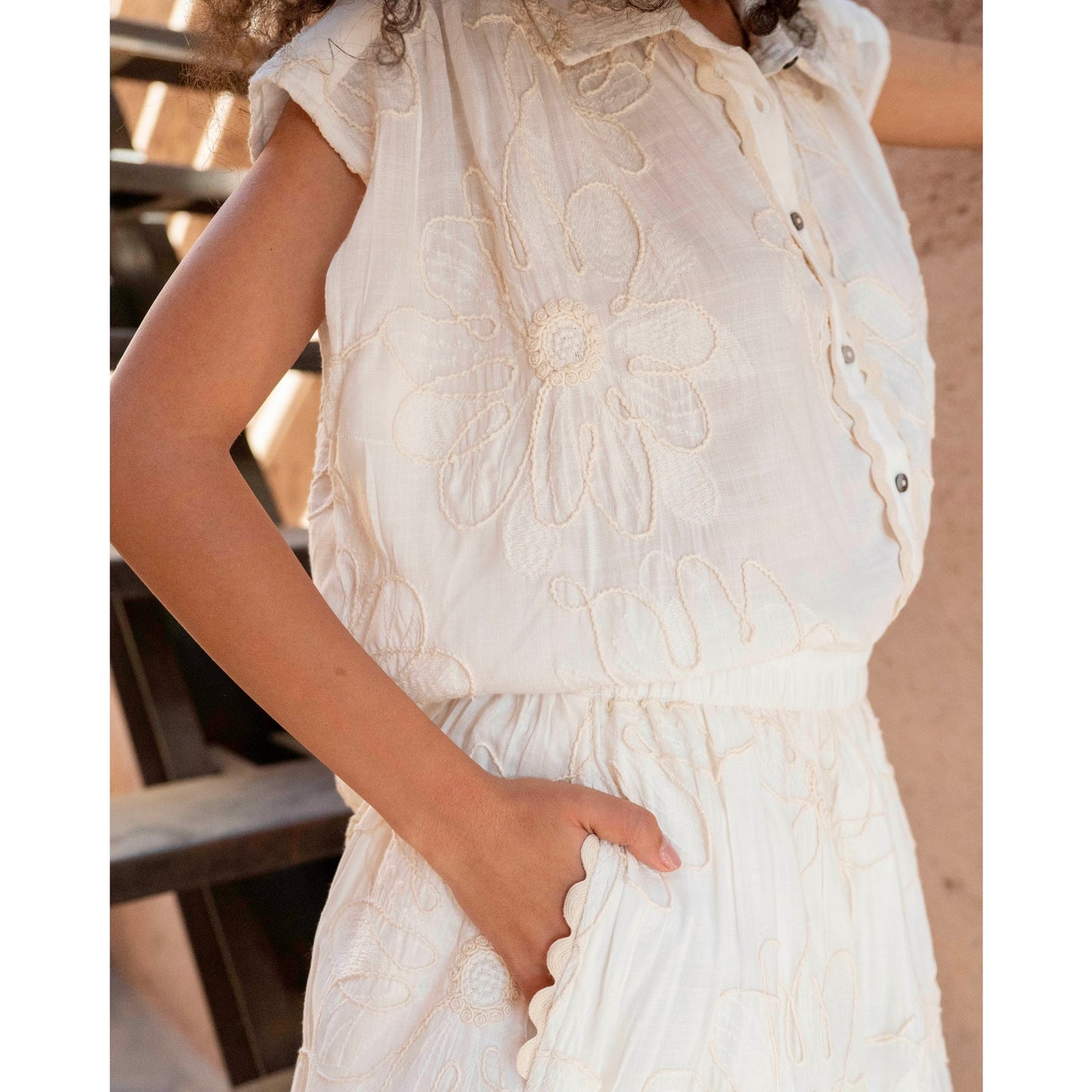 Gold & Silver Off White Embroidered Maxi Set