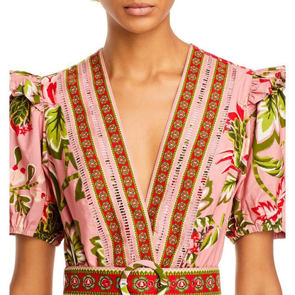 Farm Rio Floral Belted Pink Romper