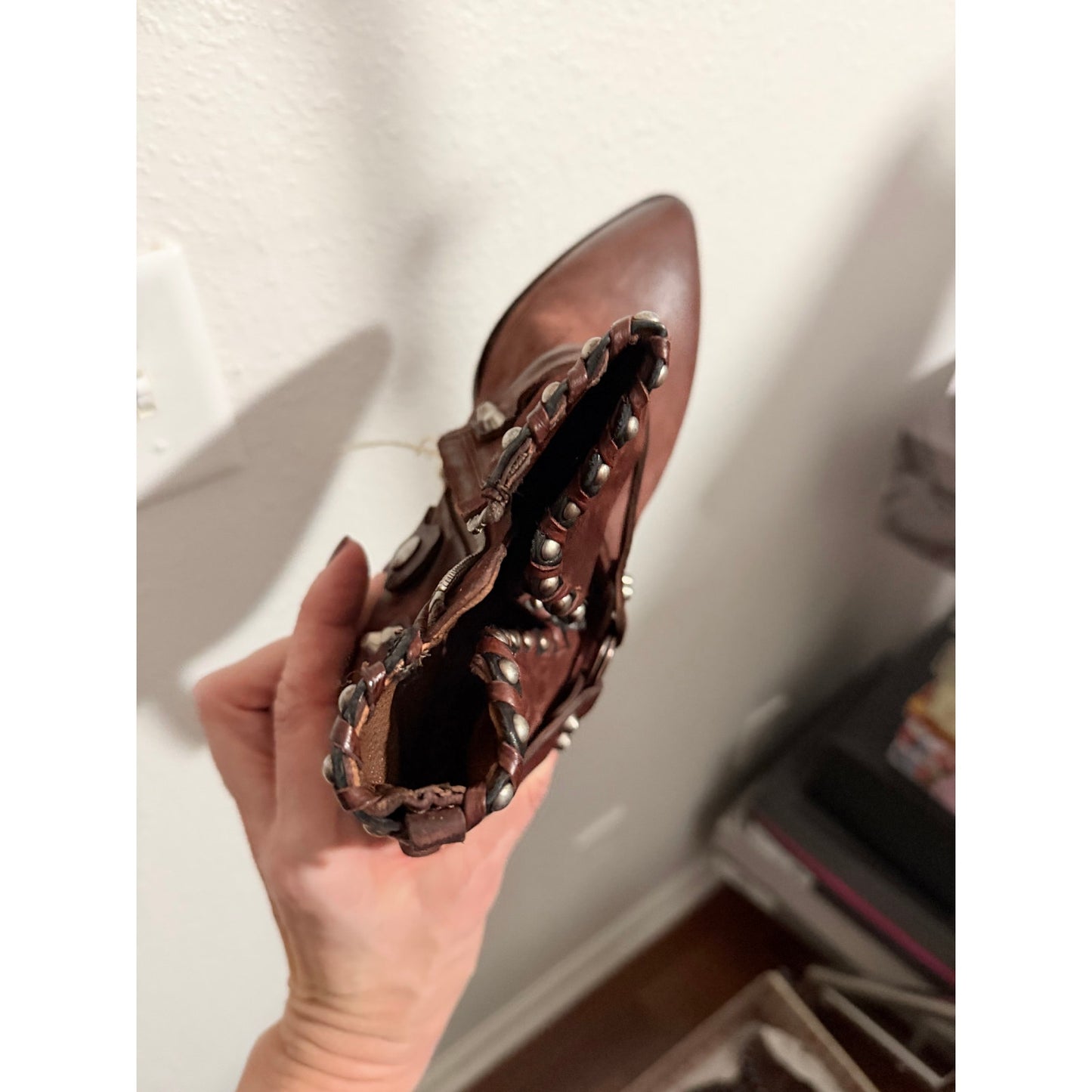 A.S.98 Distressed Brown Leather Studded Ankle Boots