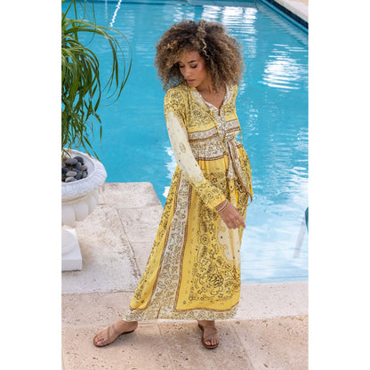 Gold & Silver Paris Says Paisley Print Yellow Maxi Dress
