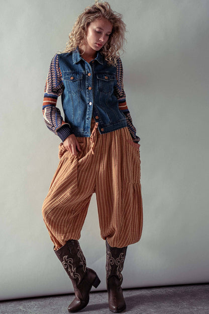 Urban Daizy Knit Sleeves Denim Jacket