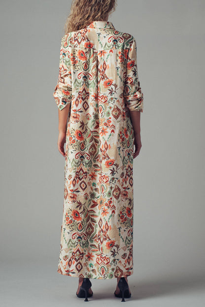 Urban Daizy Boho Floral Button-Down Midi Dress