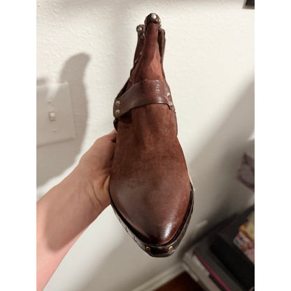 A.S.98 Distressed Brown Leather Studded Ankle Boots
