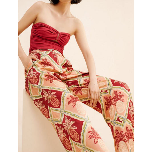 FARM Rio Pineapple Satin Wide-Leg Pants